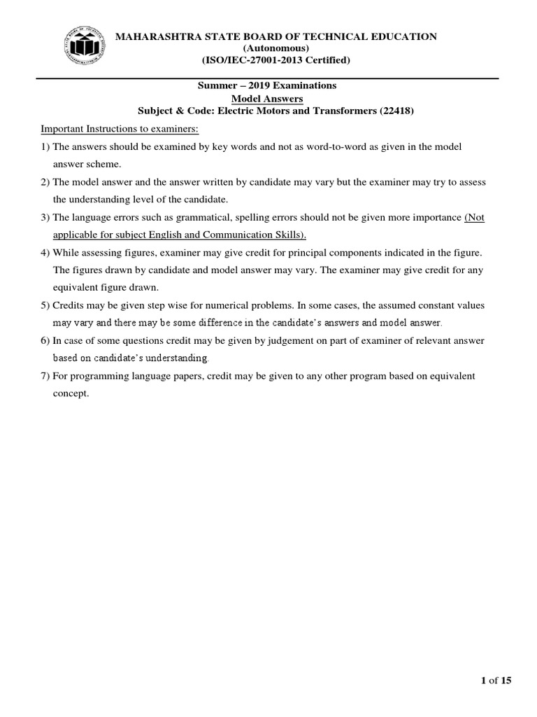 Understanding Model Answers for the Summer 2019 Examinations on