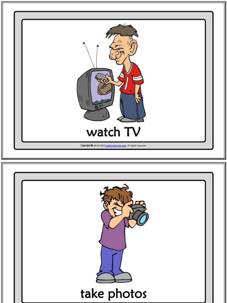 Free Time Activities Vocabulary Esl Printable Flashcards With Words For