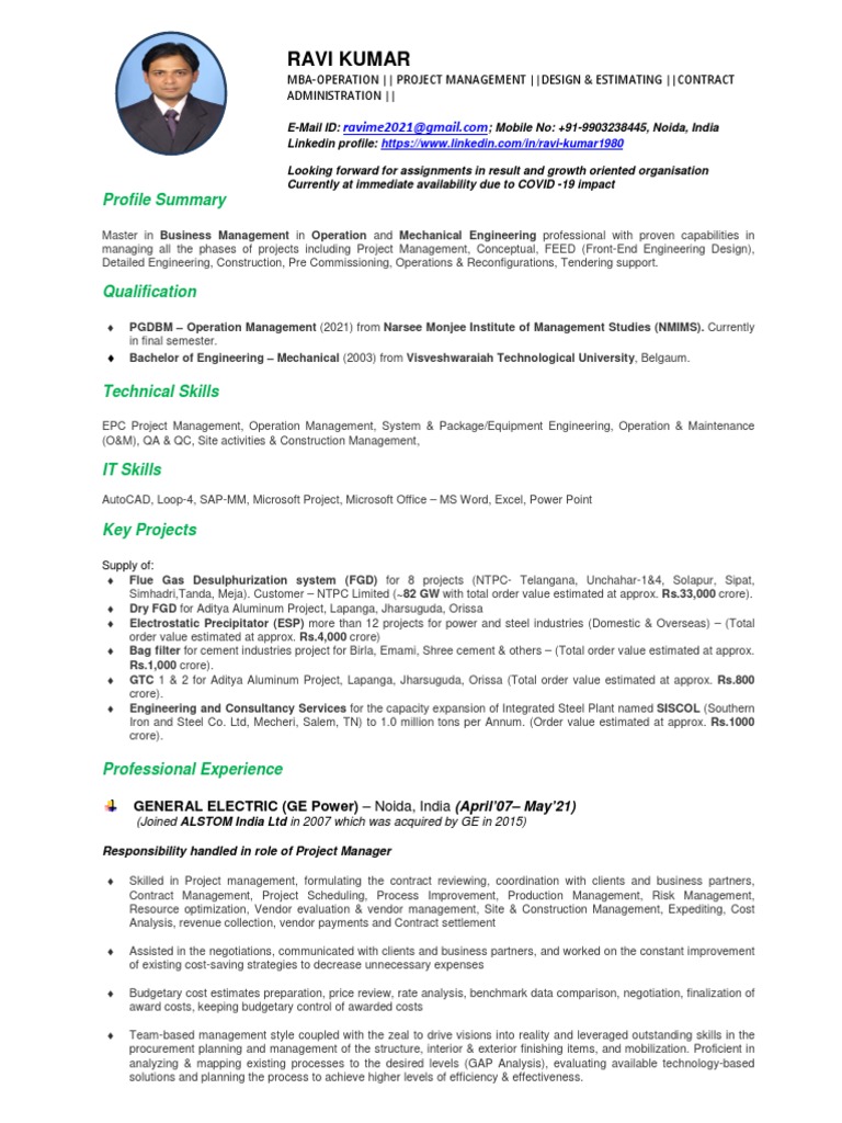 Ravi Kumar: Profile Summary | PDF | Specification (Technical Standard ...