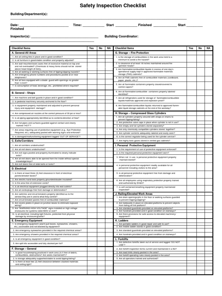 Safety Inspection Checklist Template | PDF | Ac Power Plugs And Sockets ...