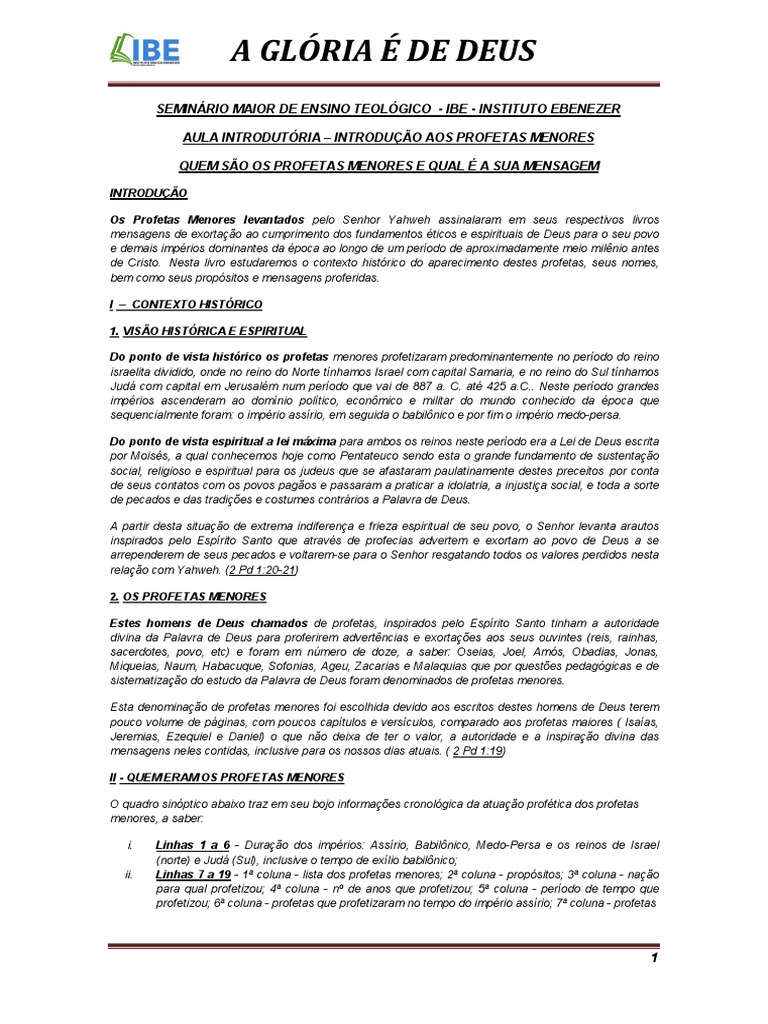 1 Aula Introdutória Profetas Menores Pdf Profeta Nevi Im
