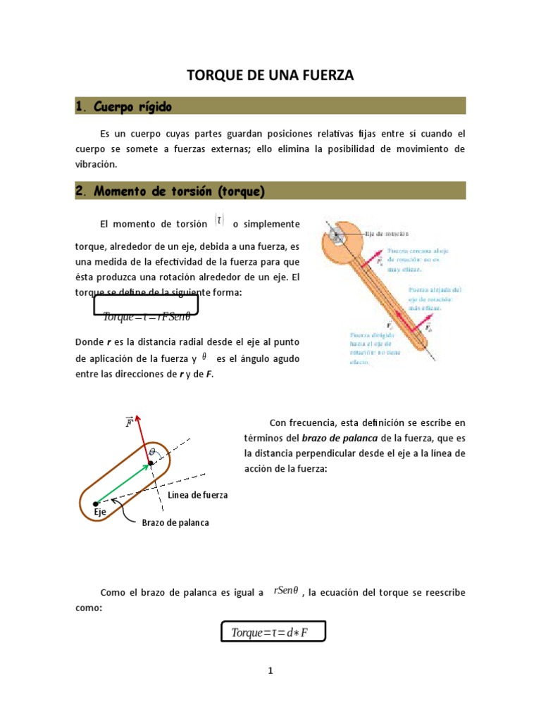 Definición y Fórmulas del Torque | PDF | Esfuerzo de torsión | Fuerza