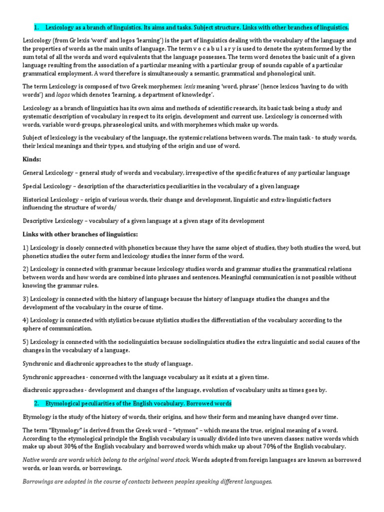 Lex - Class 1 | PDF | Lexicology | Linguistics