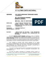 CARTA NOTARIAL Devolucion de FACTURA IBIS INTOCABLES 2015