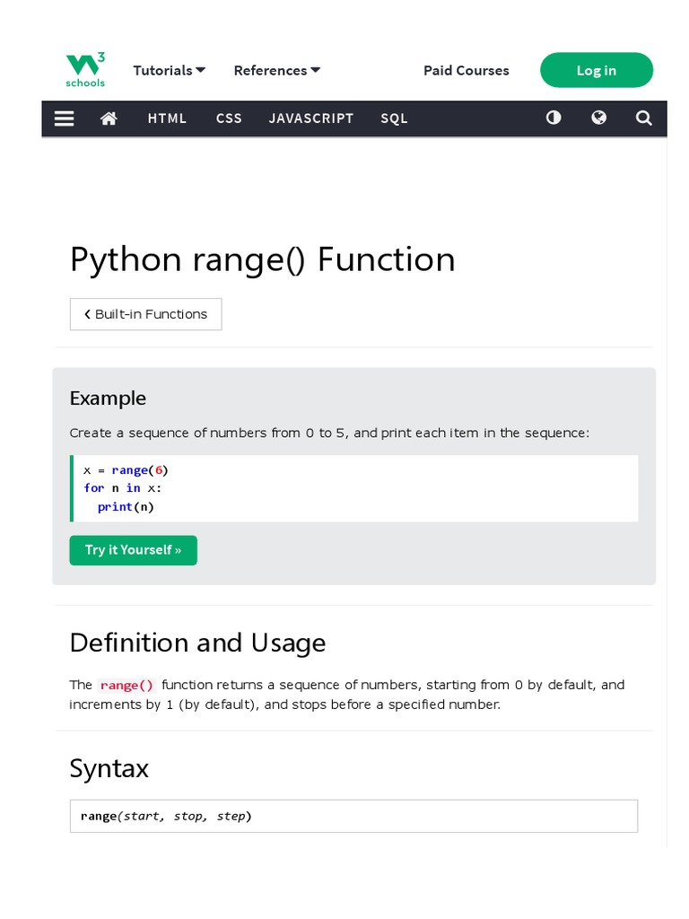 Python Range Function: Definition and Usage | PDF | J Query | Bootstrap ...