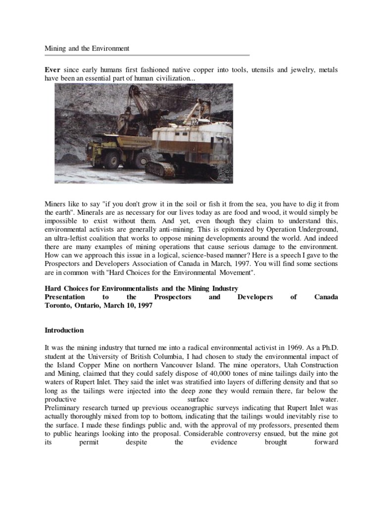 Mining and The Environment | PDF | Mining | Environmentalism