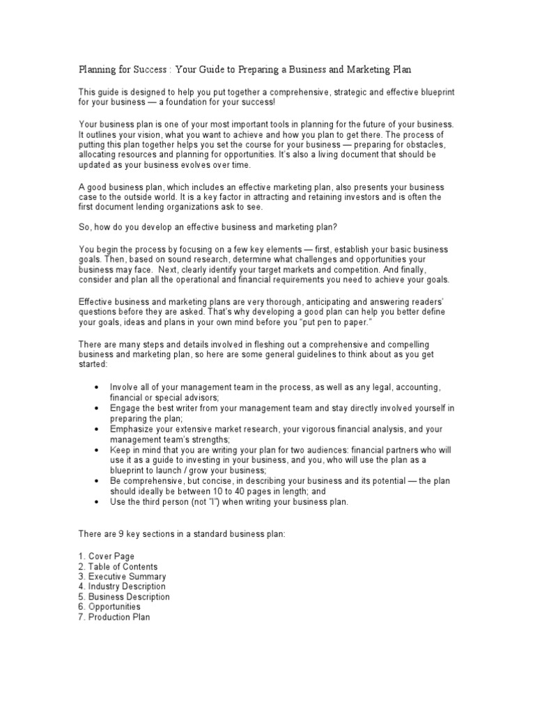 Planning For Success: Your Guide To Preparing A Business and Marketing ...