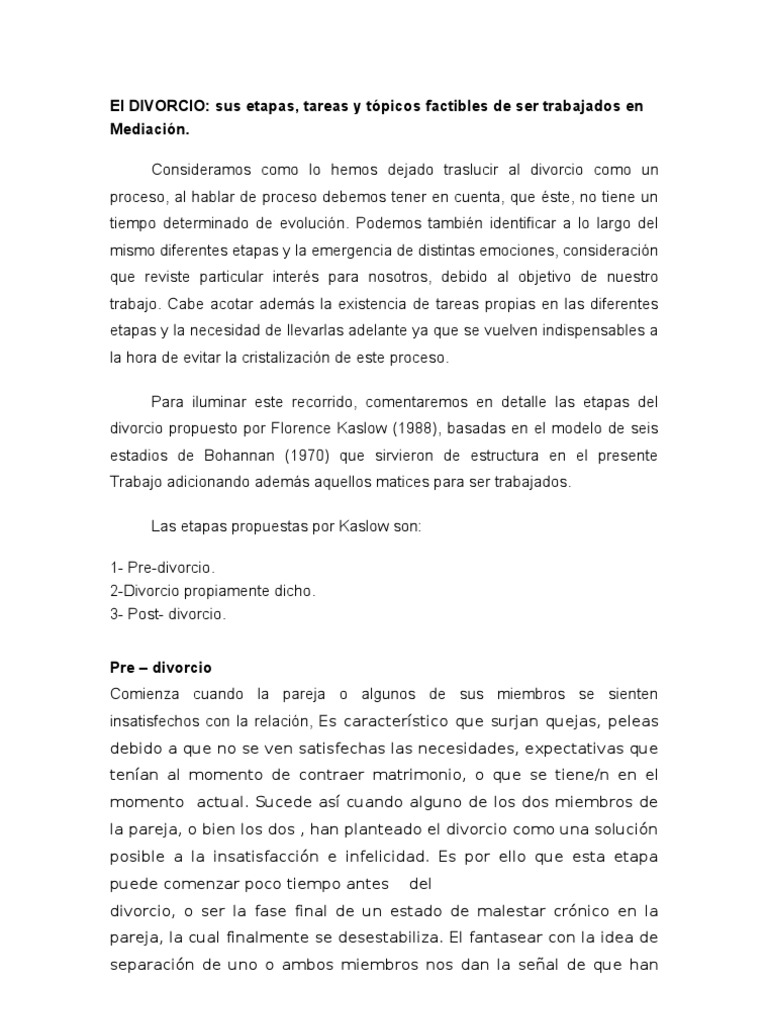 Etapas del divorcio y mediación | PDF | Divorcio | Familia