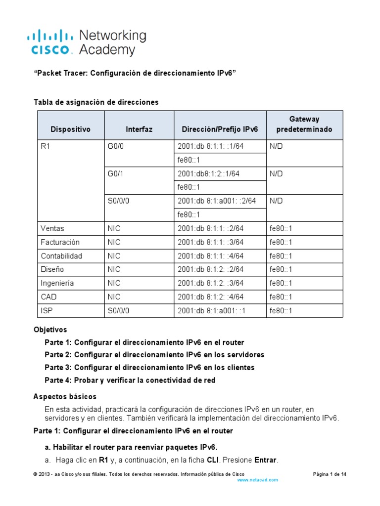 Configuración de IPv6 en Packet Tracer | PDF | Yo Pv6 | Dirección IP