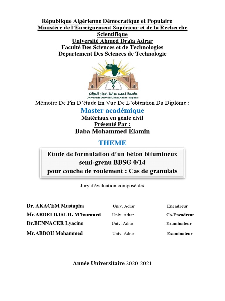 Formulation du béton bitumineux BBSG 0/14 | PDF | Asphalte | Béton