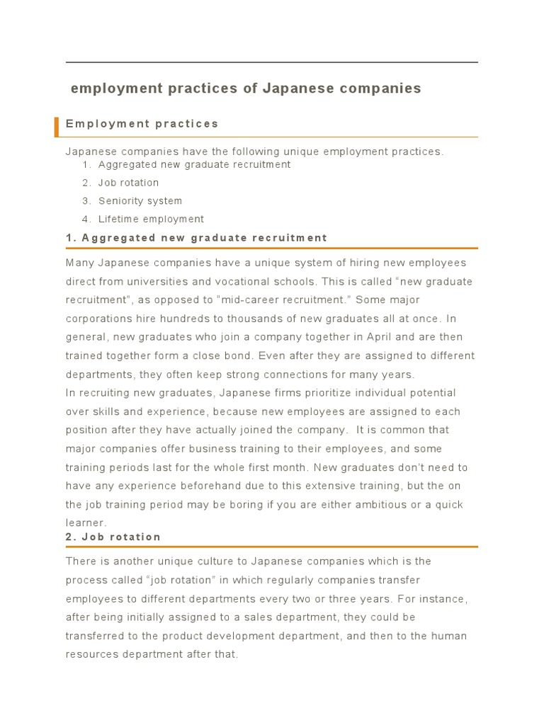Employment Practices in Japan | PDF | Employment | Recruitment