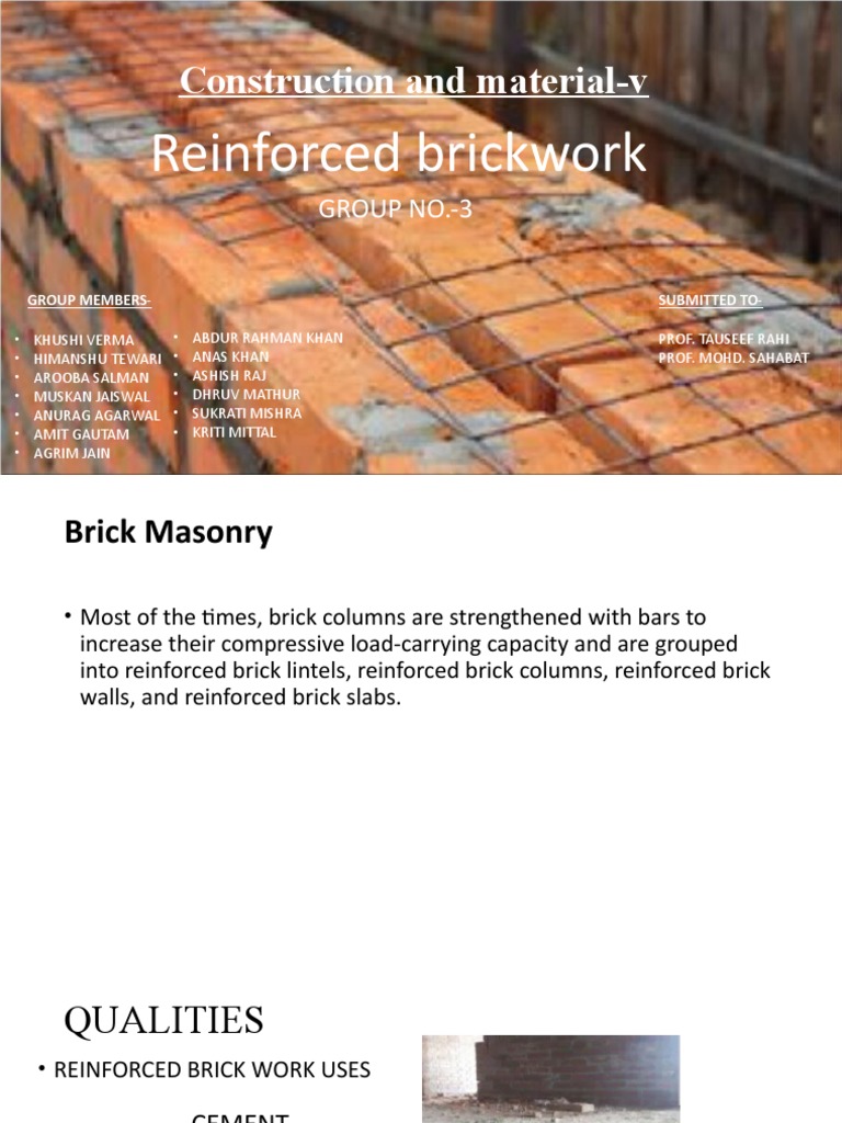 Construction and Material-V: Reinforced Brickwork | PDF | Reinforced ...