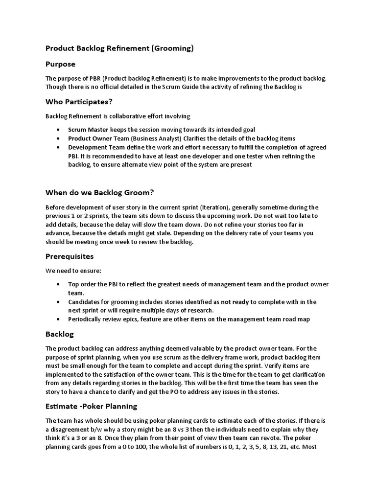 Product Backlog Refinement Guide | PDF | Scrum (Software Development ...