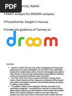 Sandip University, Nashik SWOT Analysis For DROOM Company Presented By: Sangita V Maurya Under The Guidance of Tanmay Sir