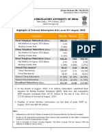 Telecom Regulatory Authority of India: Highlights of Telecom Subscription Data As On 31 August, 2015