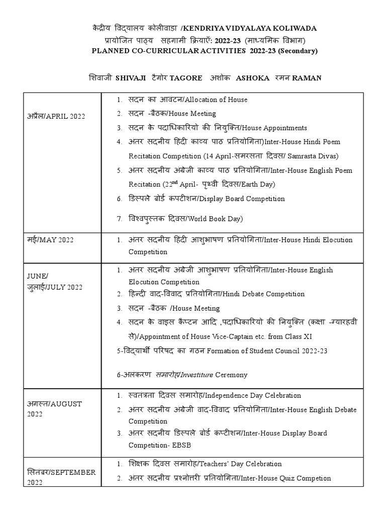 Cca Activities Planner 2022 23 Pdf