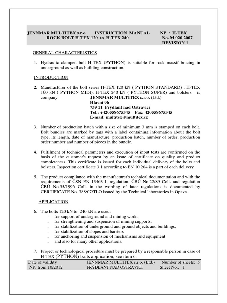 Rock Bolt Installation Guidelines | PDF | Screw | Pump