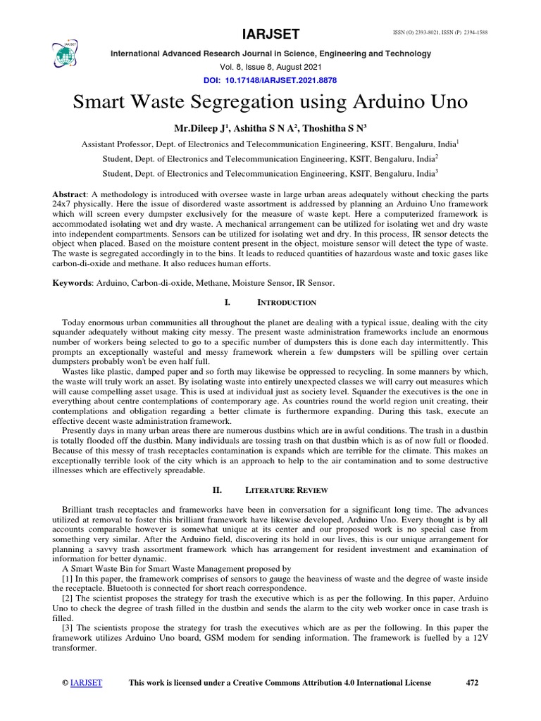 Smart Waste Segregation Using Arduino Uno: Iarjset | PDF | Waste ...
