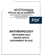 Anthropology: SEPTEMBER-2021 Online Batch ASSIGNMENT-03 (A3)