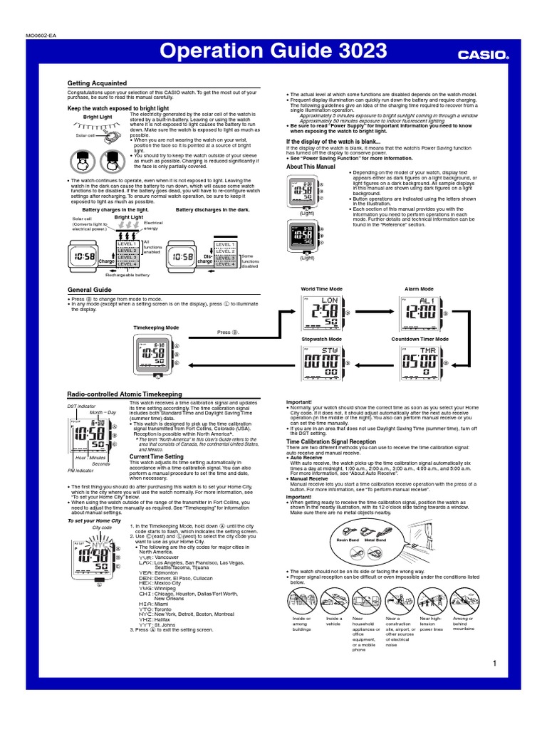 Casio Wave Ceptor Watch PDF Daylight Saving Time Timer