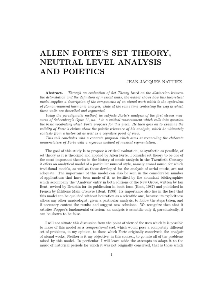 ALLEN FORTE'S SET THEORY - J J Nattiez | PDF | Music Theory | Musicology