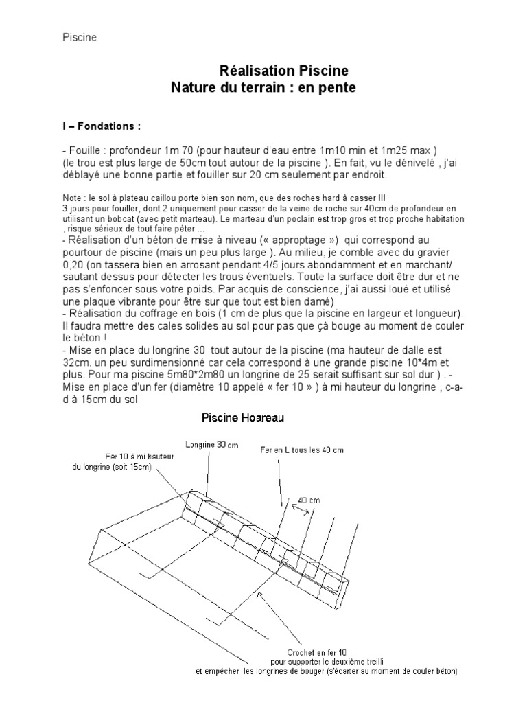 Construction de piscine en béton détaillée | PDF | Filtration | Piscine