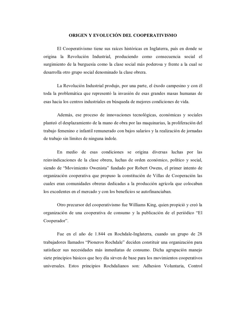 Historia y Orígenes del Cooperativismo | PDF | Cooperativa | Reforma ...