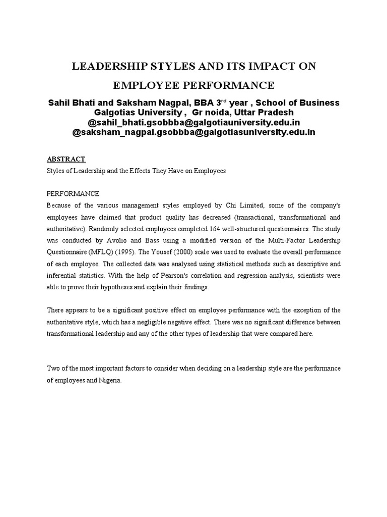 Leadership Styles' Impact on Employee Performance | PDF | Leadership ...