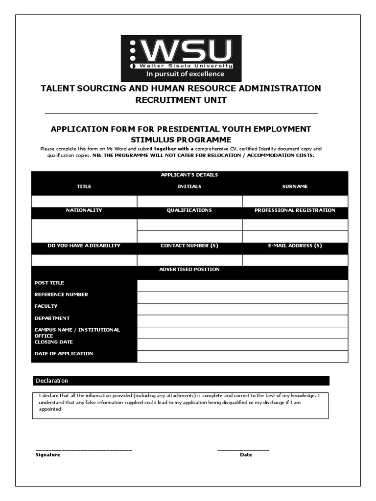 Application Form - Presidential Youth Employment Stimulus Programme ...