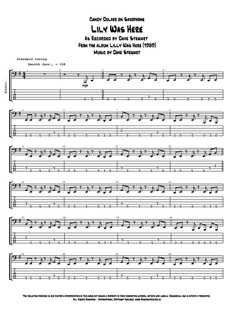 Dave Stewart & Candy Dulfer Lily - Was Here - Bass 1989 | PDF