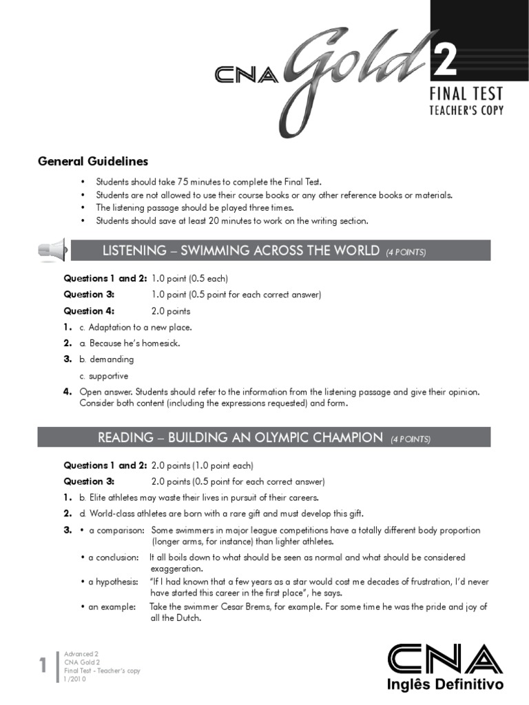 CNA Gold 2 Final Test Overview | PDF | Swimming (Sport) | Linguistics
