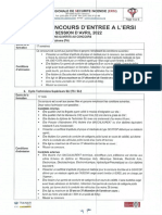 Avis de Concours d'entrée à l'ERSI, Avril 2022