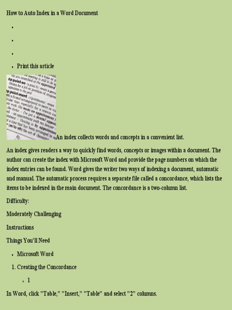 How To Auto Index in A Word Document | PDF