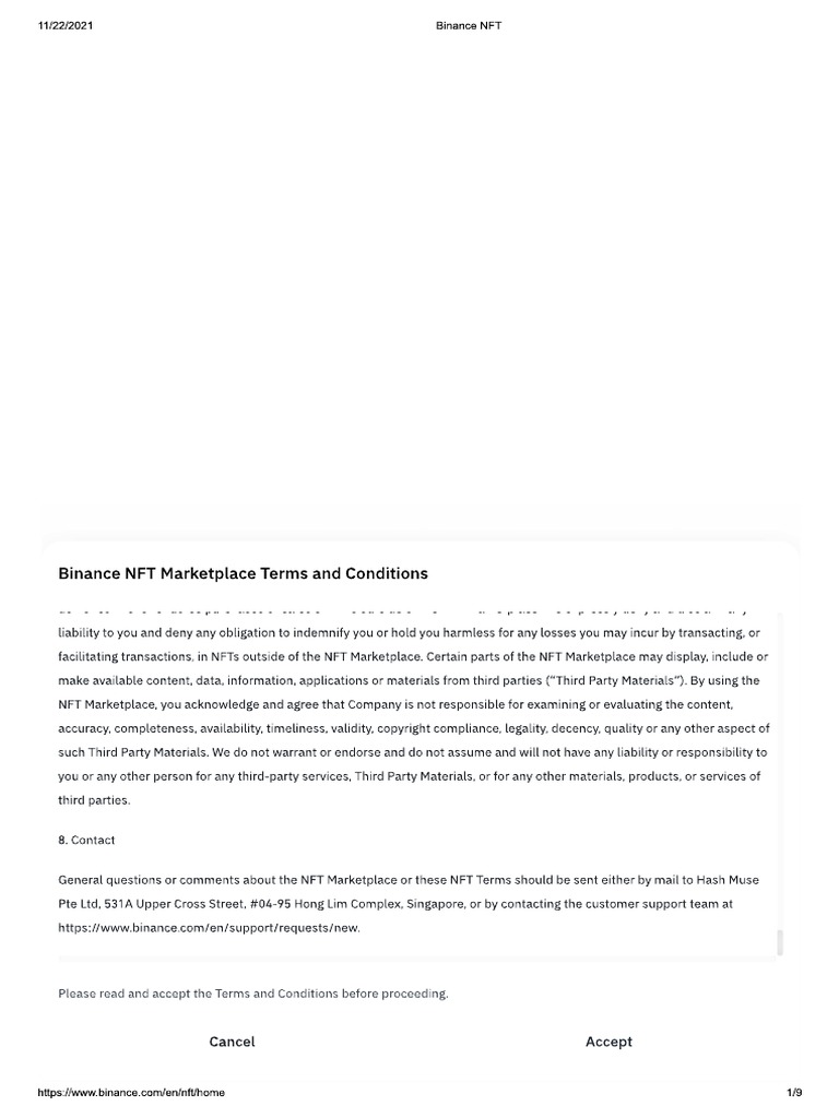 Binance NFT Marketplace Terms and Conditions PDF
