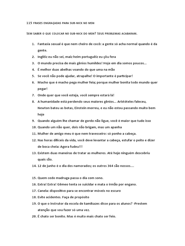 Frases Engraçadas para Sub-Nick no MSN | PDF | Mulher, image size:768x1024