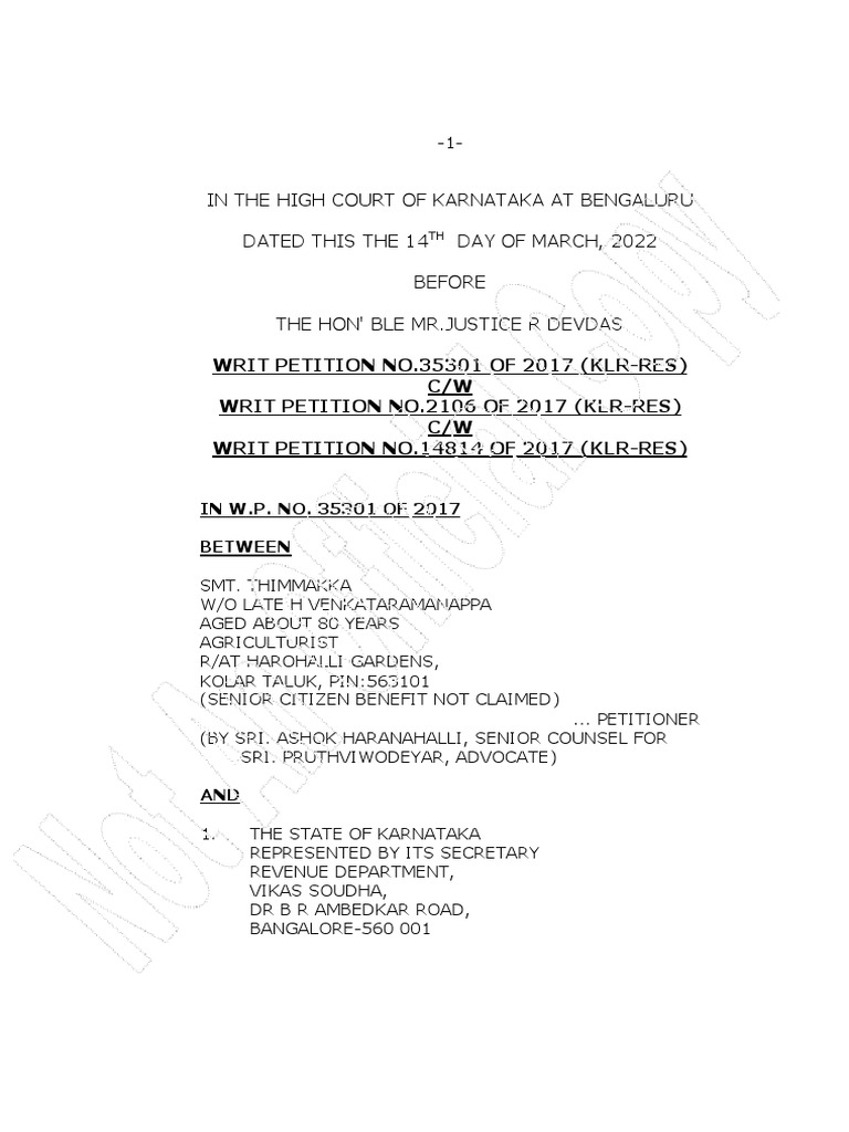 In The High Court of Karnataka at Bengaluru Dated This The 14 Day of ...