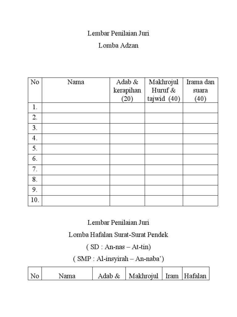 Lembar Penilaian Juri | PDF