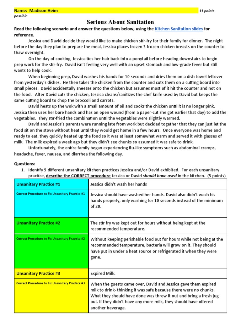 Serious About Sanitation Worksheet PDF Stir Frying Foodborne Illness