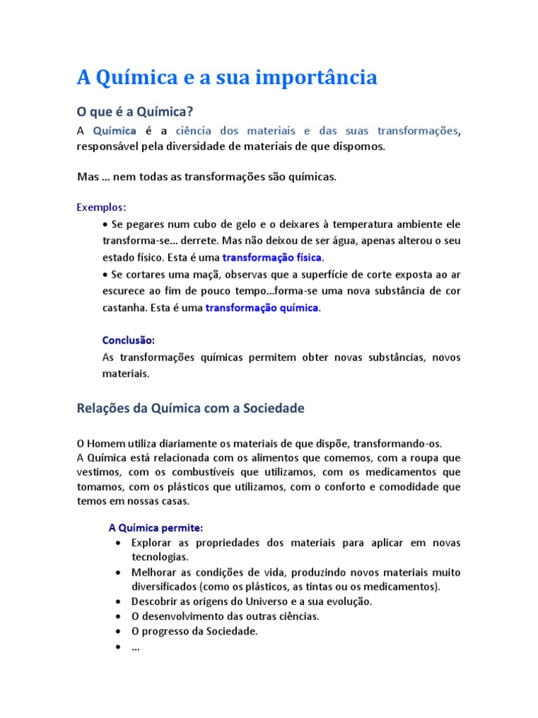 A Química e A Sua Importância | PDF | Alquimia | Química