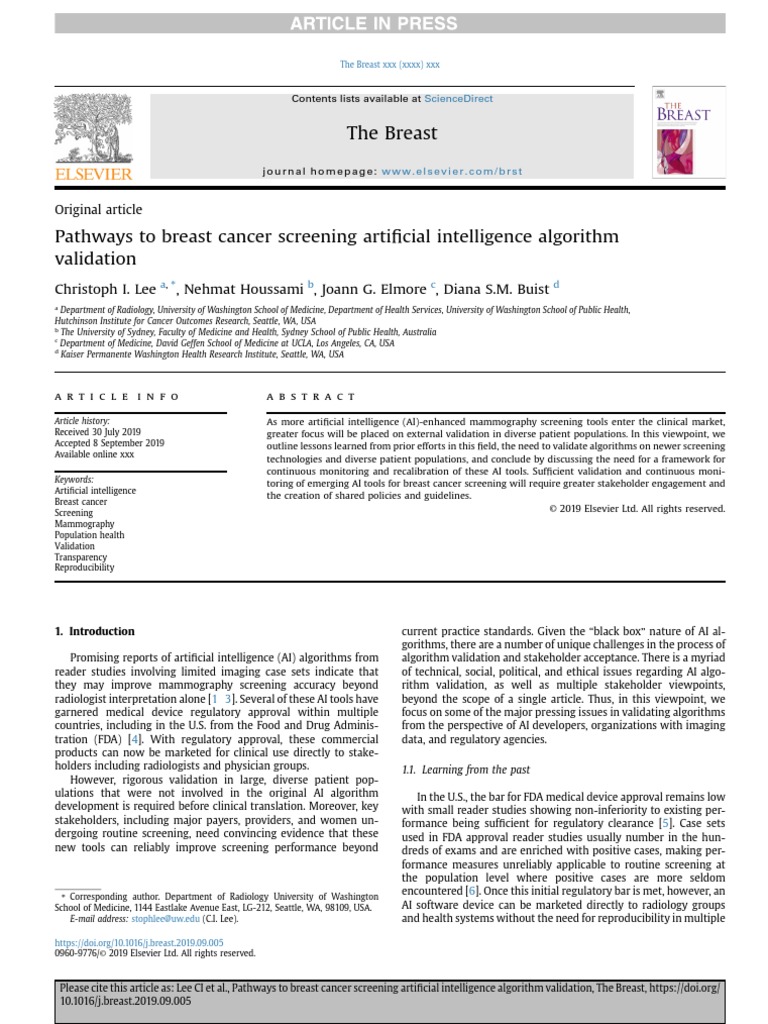 Pathways To Breast Cancer Screening Artificial Intelligence Algorithm ...