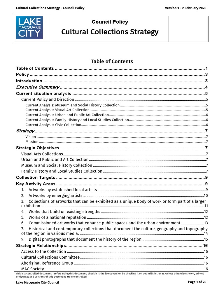 Cultural Collections Strategy: Council Policy | PDF | Museum | Archive