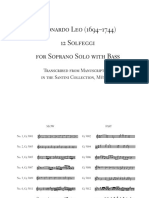 12 Solfeggi For Soprano Solo With Bass. Leonardo Leo (1694-1744) - Transcribed From Manuscript 2369 in The Santini Collection, Münster