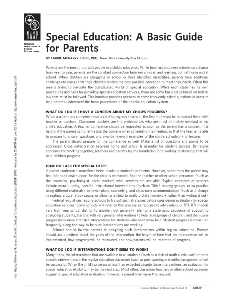 Special Education Guide for Parents | PDF | Individualized Education ...