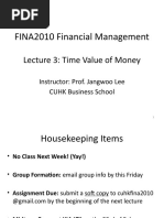 FINA2010 Financial Management: Lecture 3: Time Value of Money