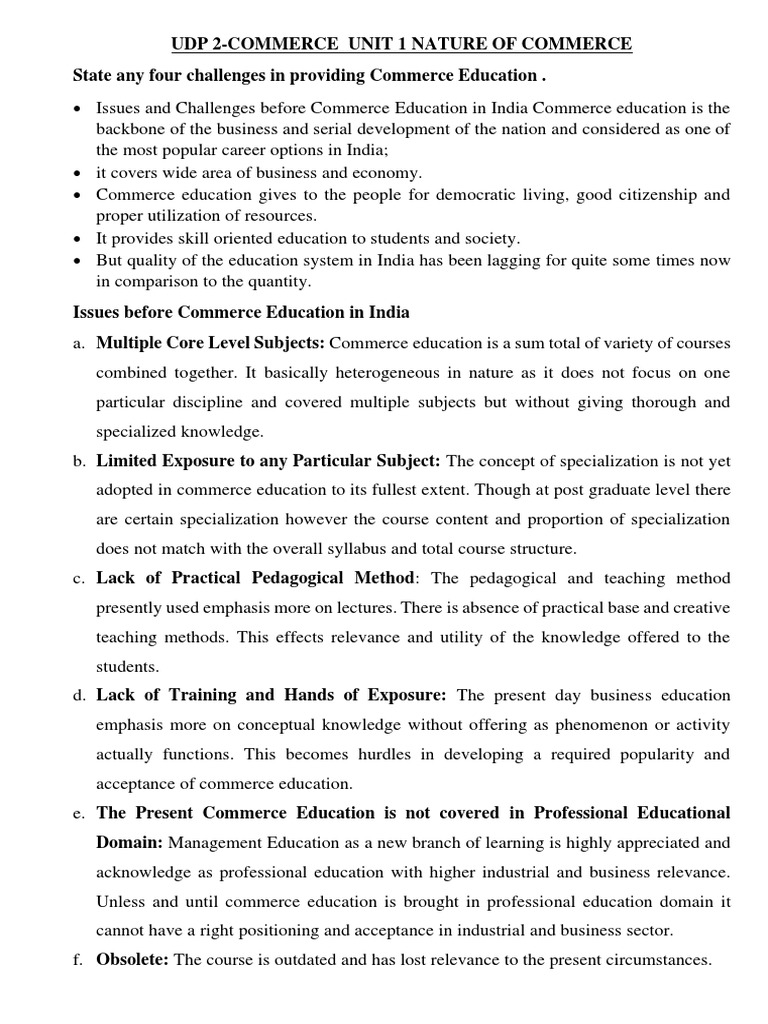 Unit 1 Challenges Before Commerce Education | PDF | Curriculum | Trade