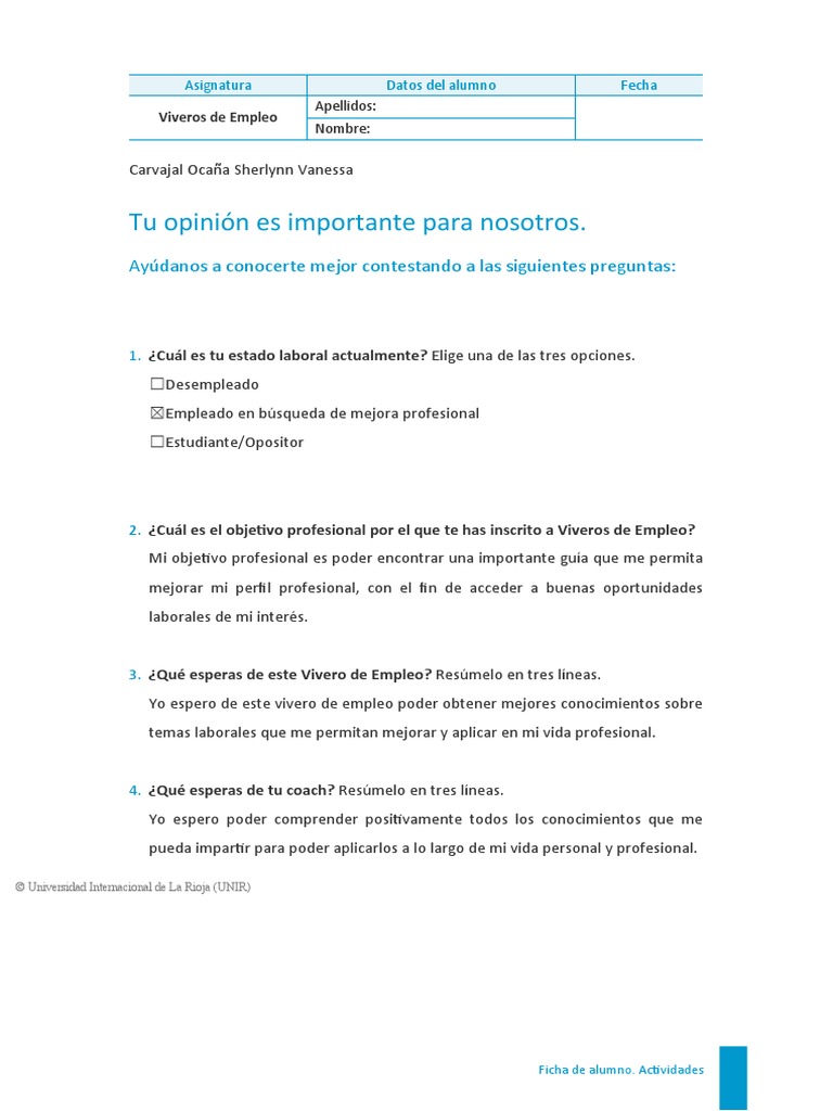 Ficha de Alumno Viveros de Empleo | PDF | Crecimiento personal y ...