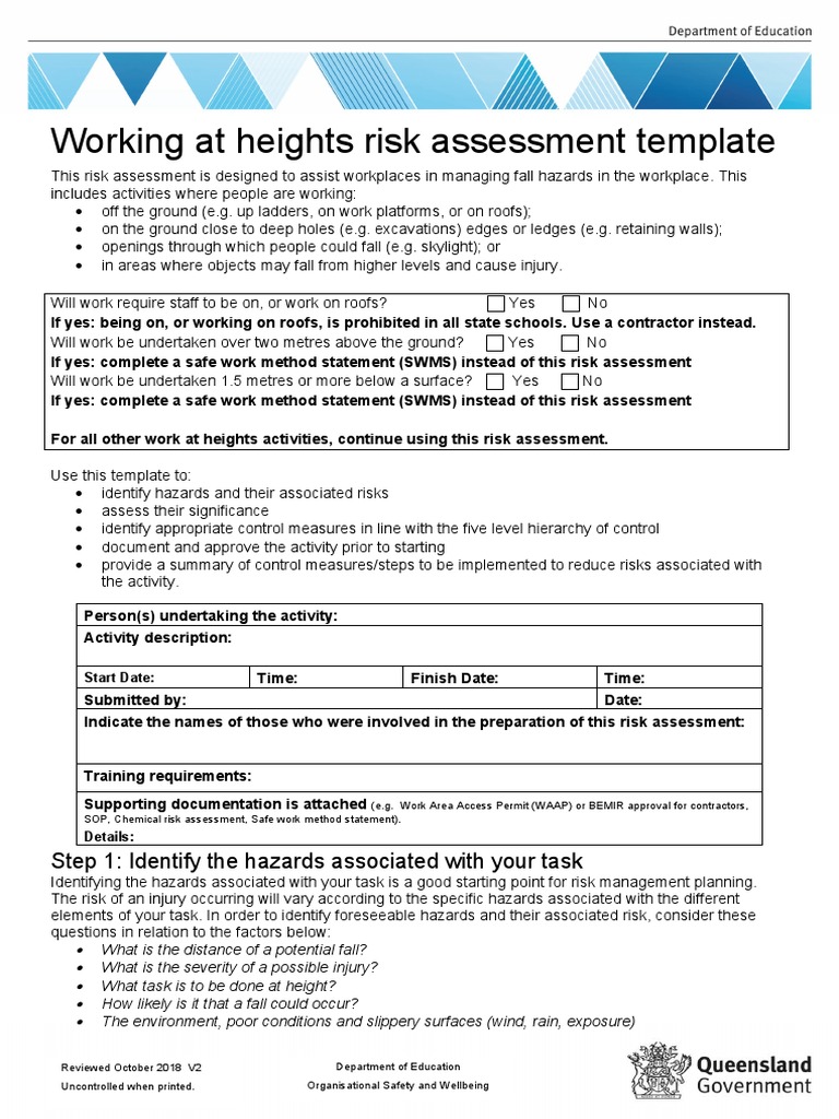 Working at Heights Risk Assessment Template | PDF | Hazards | Risk