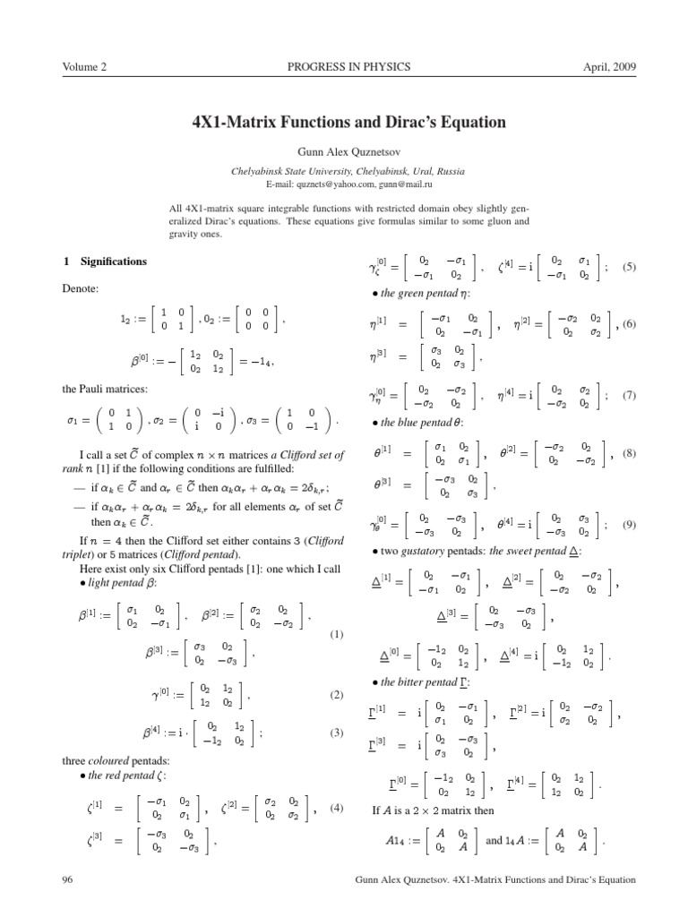 4X1 Matrix Functions in Dirac's Equation | PDF | Analysis | Physics