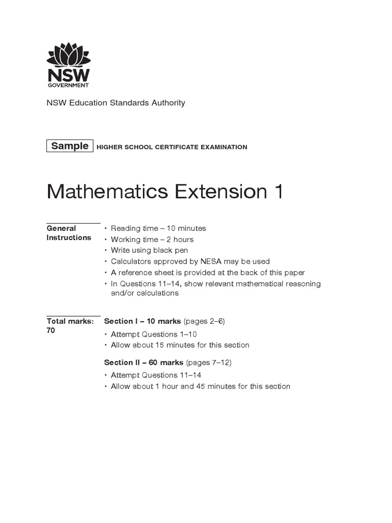 Mathematics Ext 1 Sample Examination Materials 2020 | PDF | Function ...