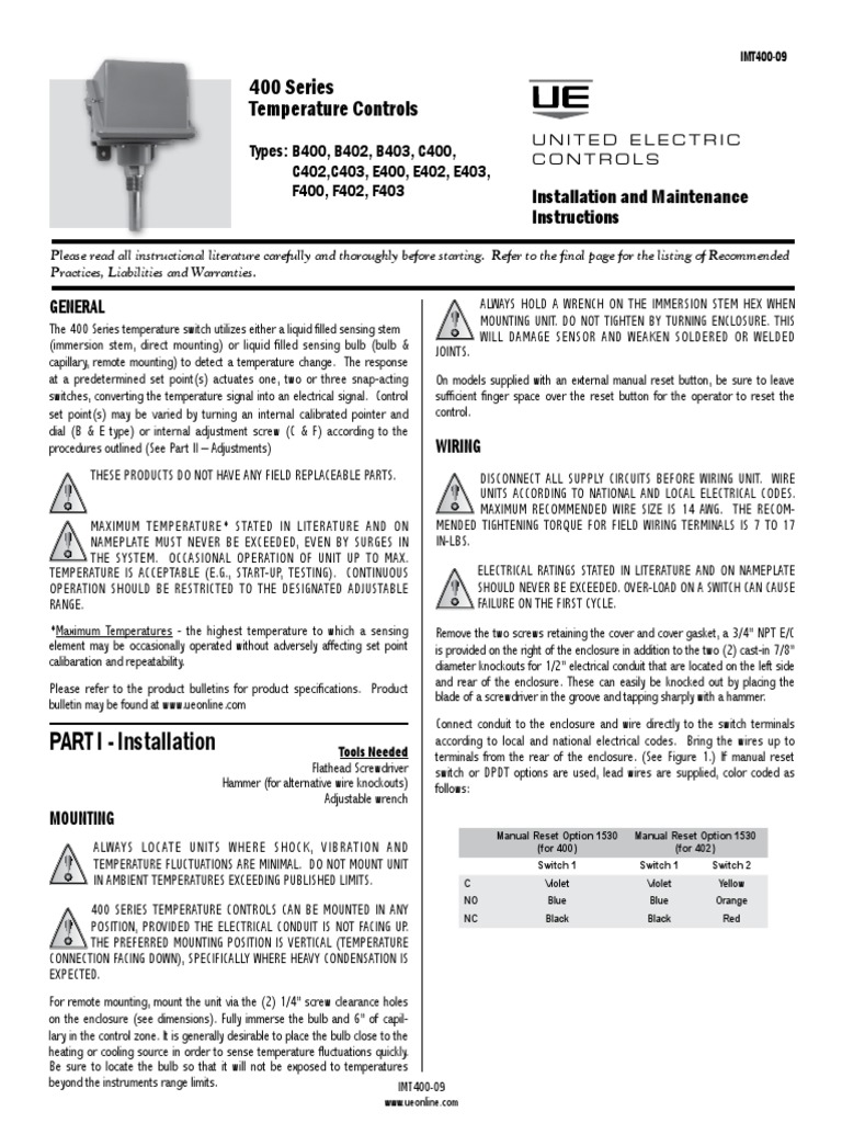 400 Series Temperature Controls: PART I - Installation | PDF | Switch ...